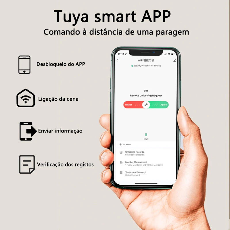 Smart Fingerprint Door Lock WiFi Tuya App — Biometric Keypad, Card & Mechanical Key with USB Emergency Power, Built-In Camera & Doorbell