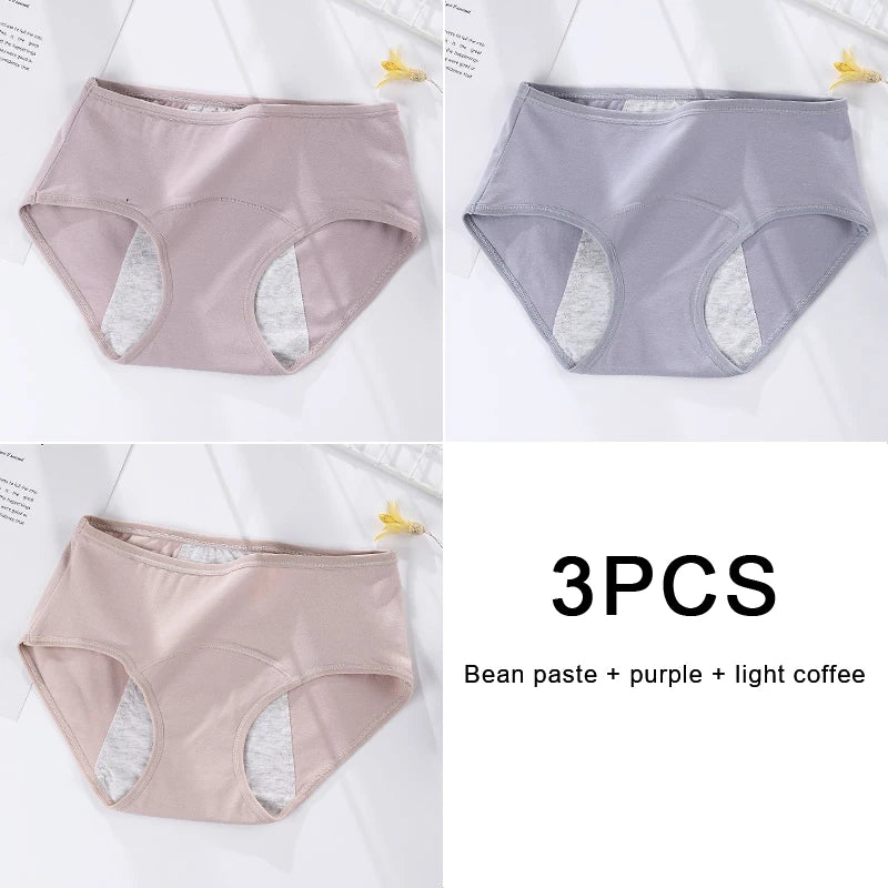 3-Pack Women's Menstrual & Postpartum Cotton Briefs – Leakproof, High Absorbency for Heavy Flow