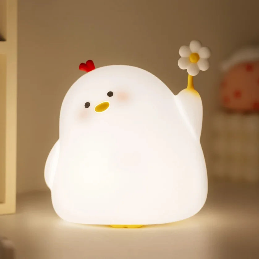 Cute Duck LED Night Light USB Rechargeable Silicone Touch Lamp for Kids Bedside Adjustable Brightness Birthday Gift
