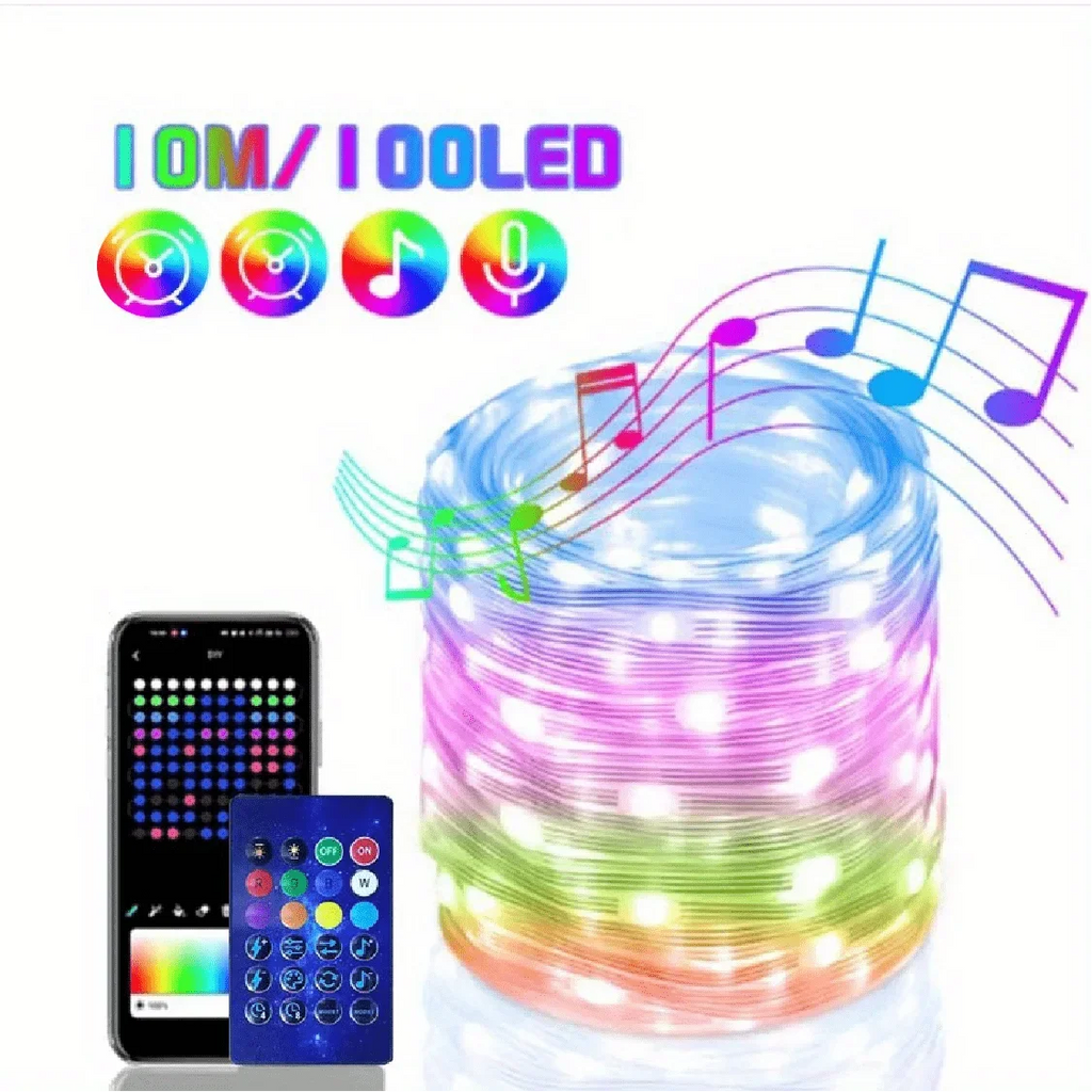 Bluetooth USB Dreamcolor LED String Lights RGBIC Music Sync 5m/10m/20m (16ft/33ft/66ft) IP65 Waterproof Fairy Garland