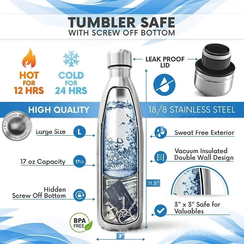 750ml (25.4 fl oz) Diversion Water Bottle Hidden Stash Safe Secret Pill Organizer Money Compartment with Key Ring