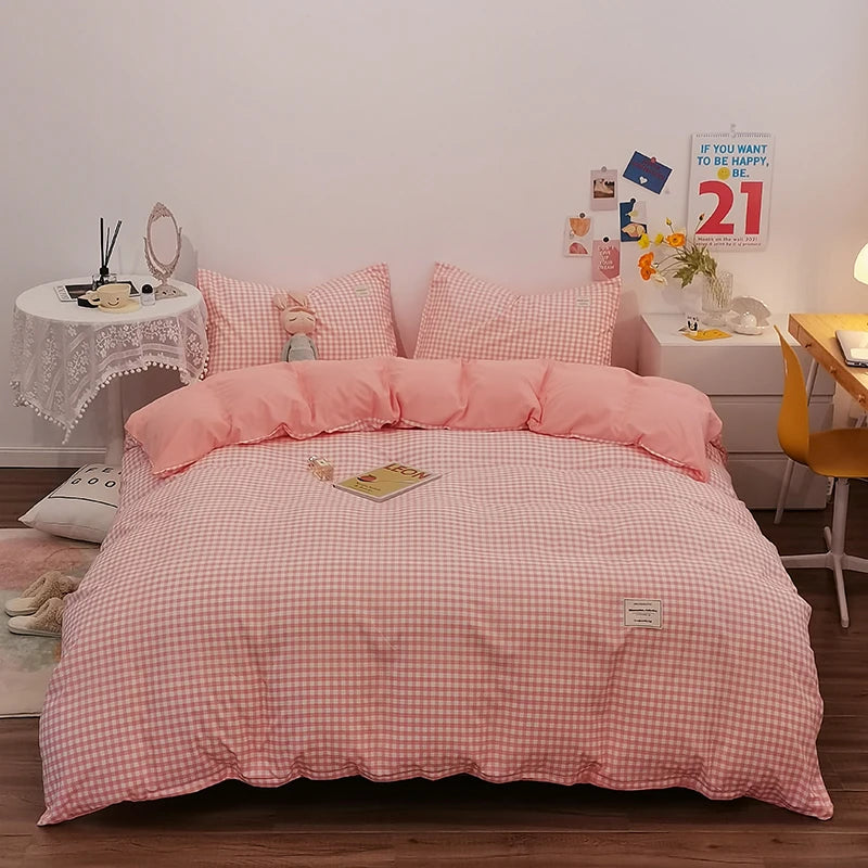 100% Cotton Plaid Stripe Duvet Cover Set - 3-Piece Breathable Washed Twill Bedding (1 Duvet Cover + 2 Pillowcases)