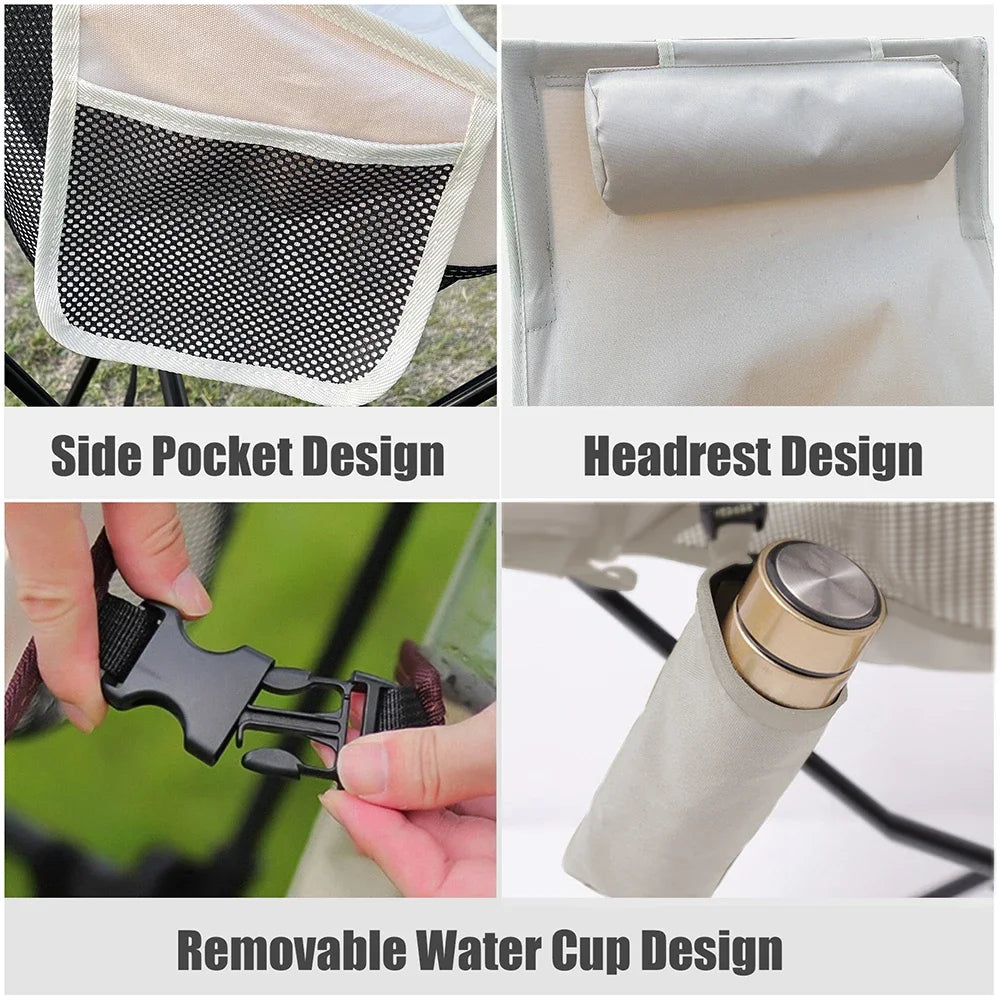 Portable Folding Camping Chair with Headrest – Lightweight Aluminum Alloy Travel & Fishing Chair