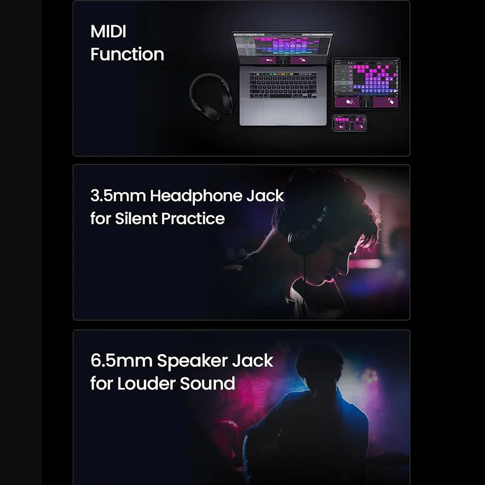 Portable Smart Hybrid Guitar — Pain-Free Silicone Strings, 9 Tone Modes, Built-In Speaker & Mic