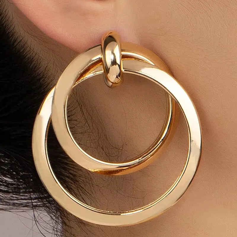 Gold Twisted Oversized Hoop Earrings - Geometric Statement Drop Earrings for Women, Party & Night Out