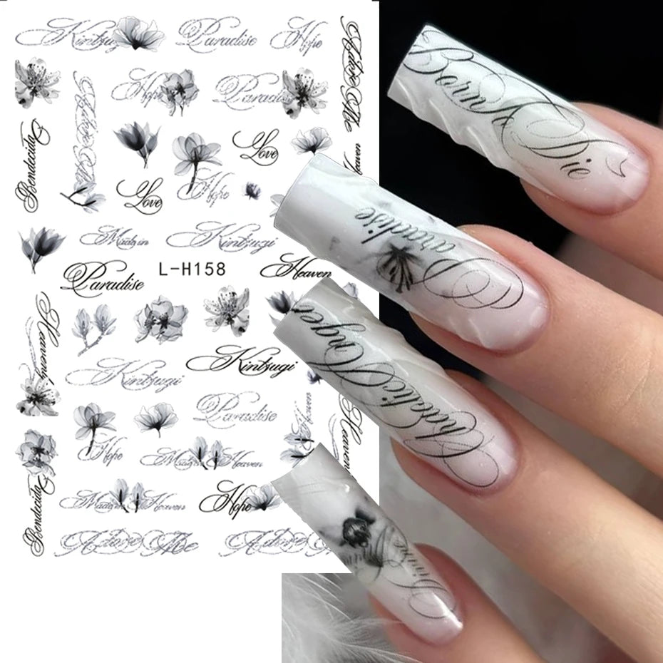 Punk Gothic Letter Nail Stickers Metallic Y2K Retro Nail Charms 3-Pack