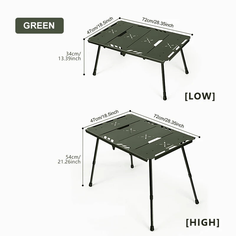 Folding Aluminum Camping Table 72 x 47 cm (28.3 x 18.5 in) Adjustable Height 34/54 cm (13.4/21.3 in) Portable Picnic BBQ Table