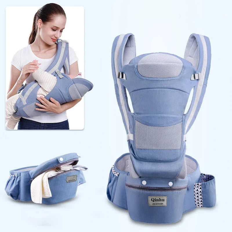 Ergonomic Newborn & Infant Hipseat Baby Carrier Sling — Front & Back Facing Travel Kangaroo Wrap