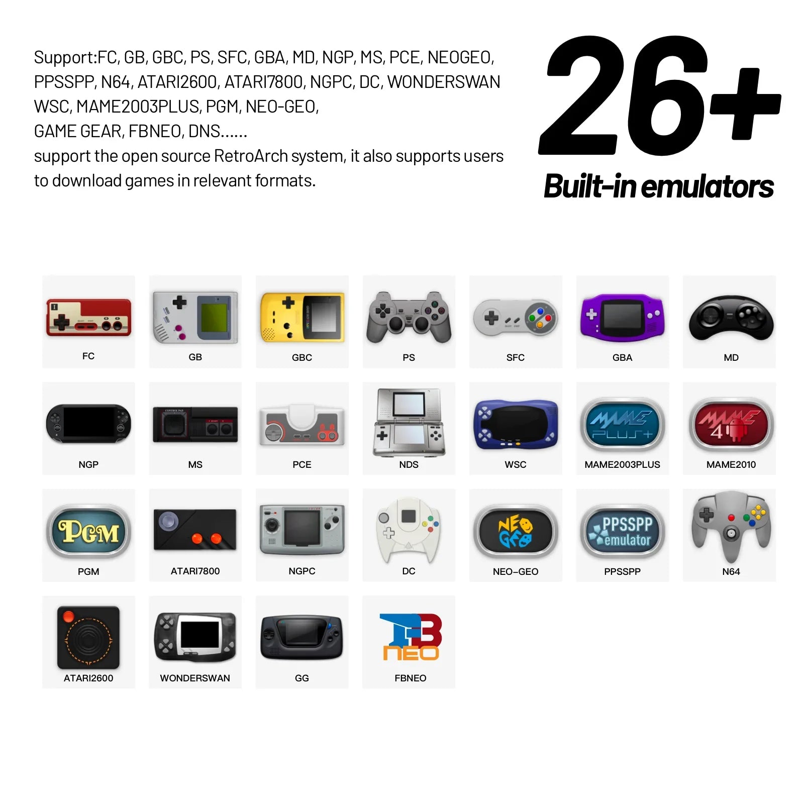 Smart Pro Handheld Retro Game Console 4.96-inch (12.6 cm) IPS — Linux, Dual Joysticks, RGB Mood Lights, 13,000+ Games, 5000mAh