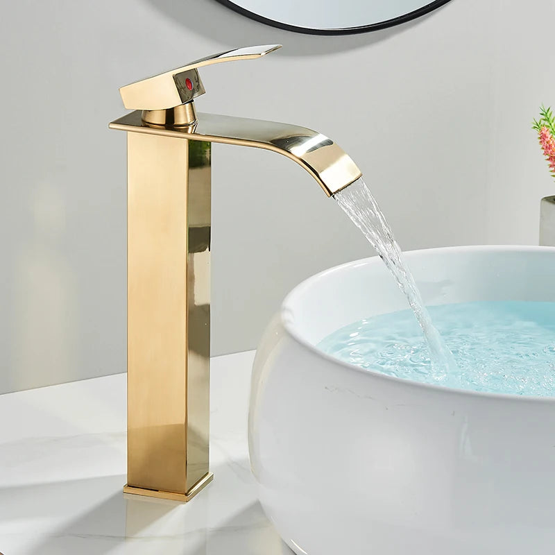 Waterfall Basin Faucet - Single Handle Deck-Mounted Mixer Tap for Bathroom Sink (Hot & Cold)