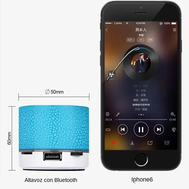 Mini Portable Bluetooth Speaker with LED Light, USB SD Card AUX, Subwoofer Sound Column for Phone & PC