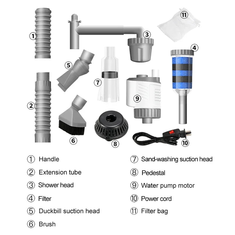Aquarium Water Change Pump 30W Electric Fish Tank Gravel Cleaner Siphon Filter 220–240V