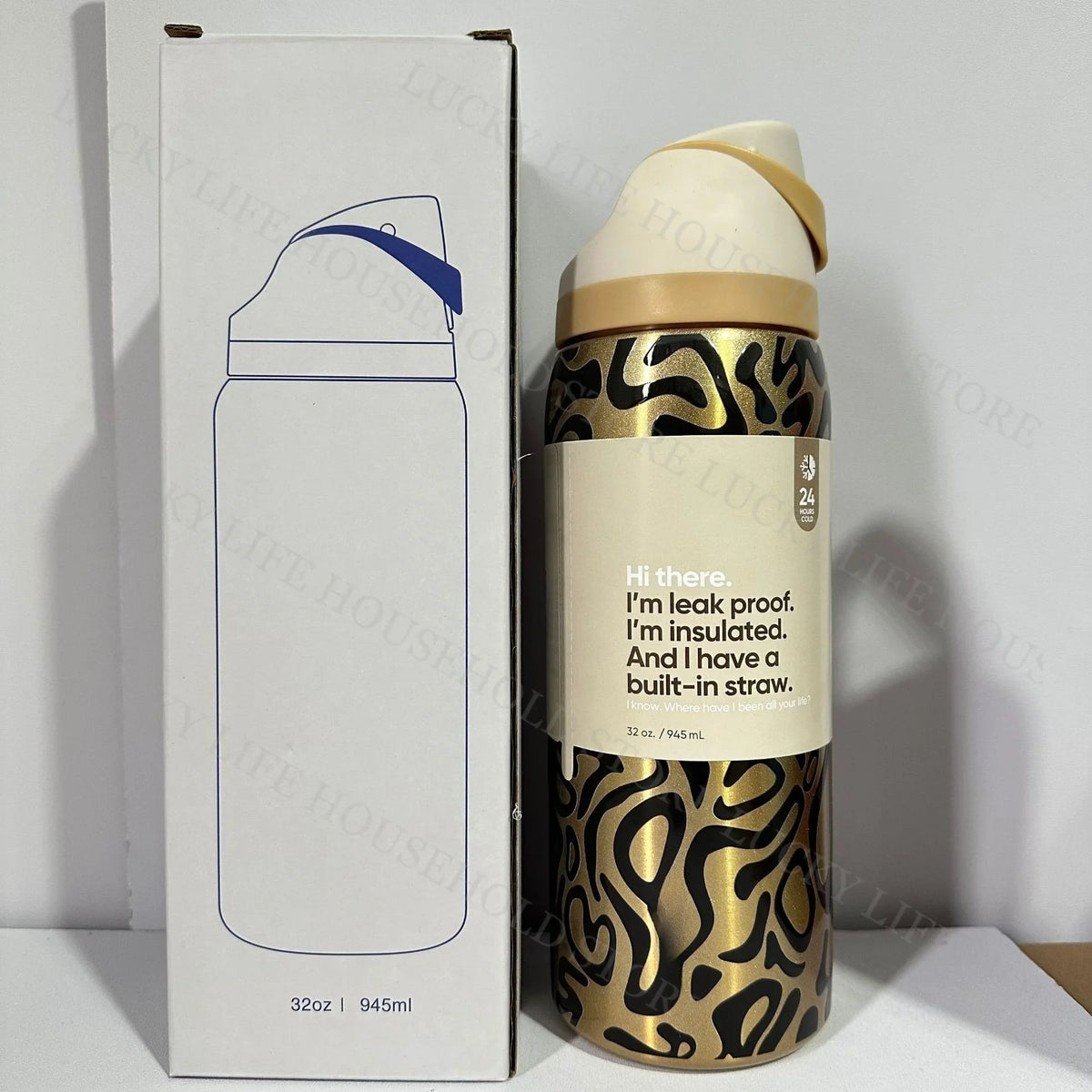 32oz (946ml) Stainless Steel Insulated Sports Water Bottle – Portable Vacuum Thermos, Football/Soccer Design