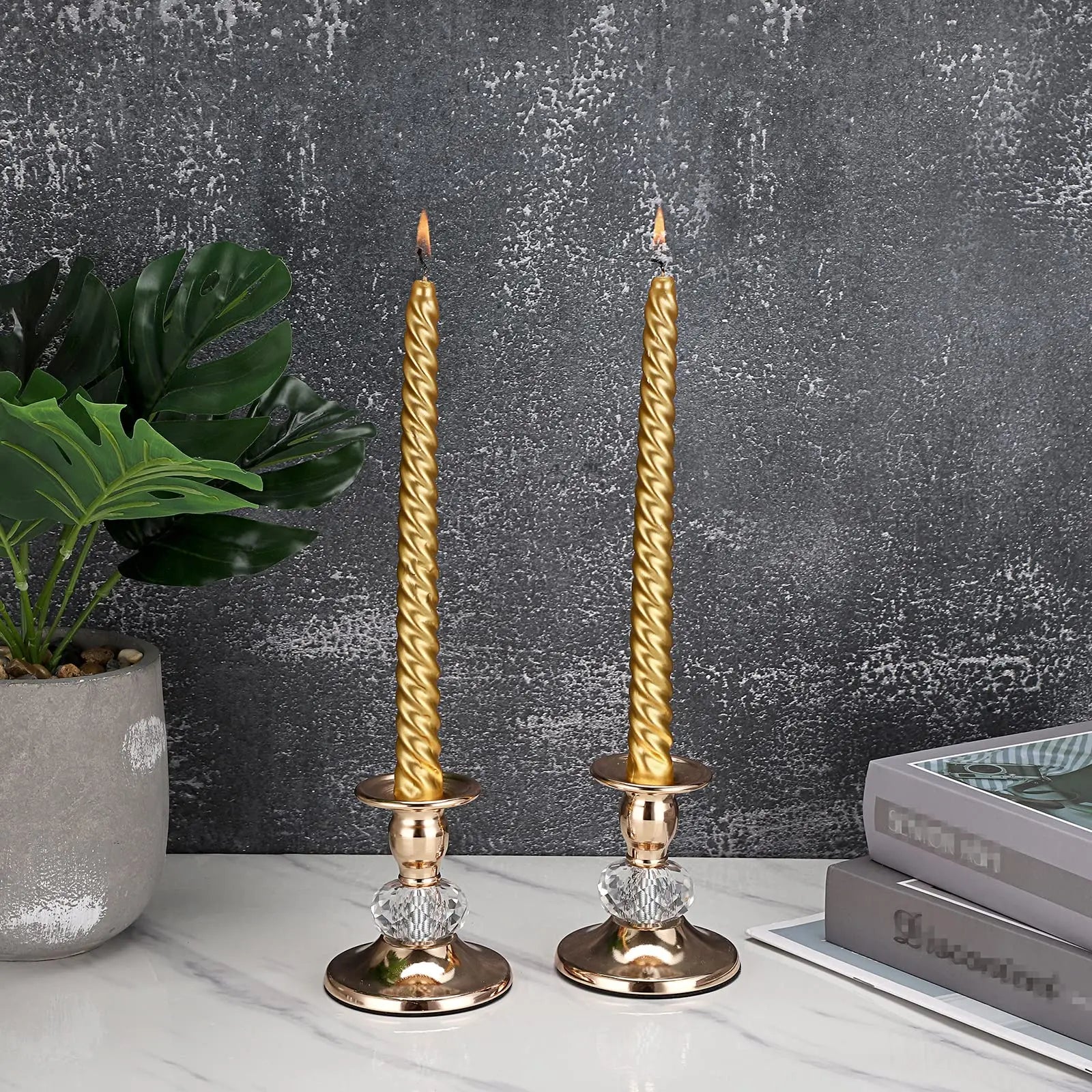 2-Pack Gold Metal Taper Candle Holders – Vintage Brass Taper Candlesticks for Wedding & Home Decor