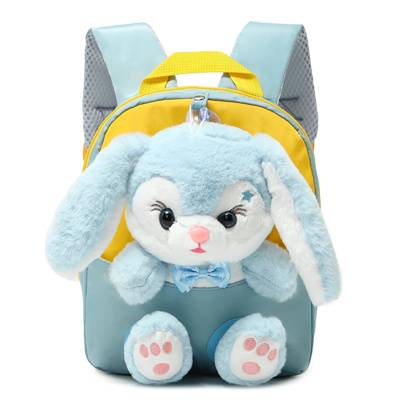 Plush 3D Rabbit Kids Backpack – Cute Bow Tie Cartoon Preschool & Kindergarten School Bag