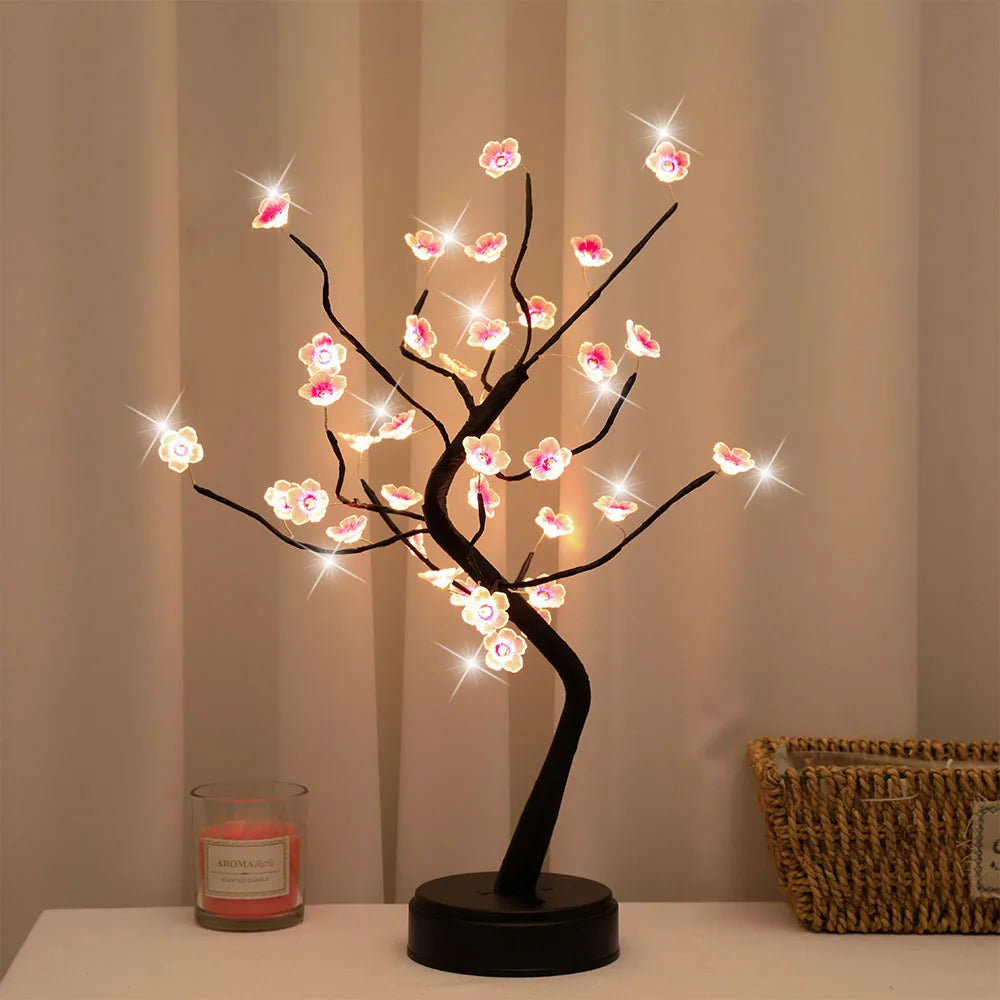 Cherry Blossom Bonsai LED Table Lamp – USB or Battery Powered Touch Night Light, 50 cm (19.7 in) Desktop Decor