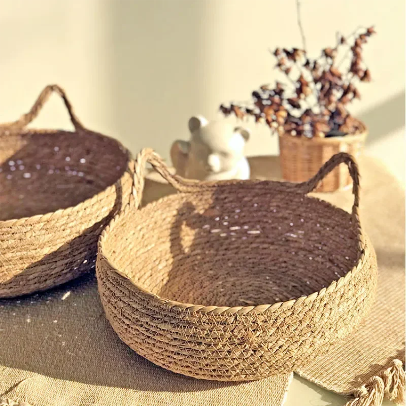 Handmade Vine-Woven Cat Nest Bed with Detachable Washable Pad, Four-Seasons Natural Straw Pet Bed