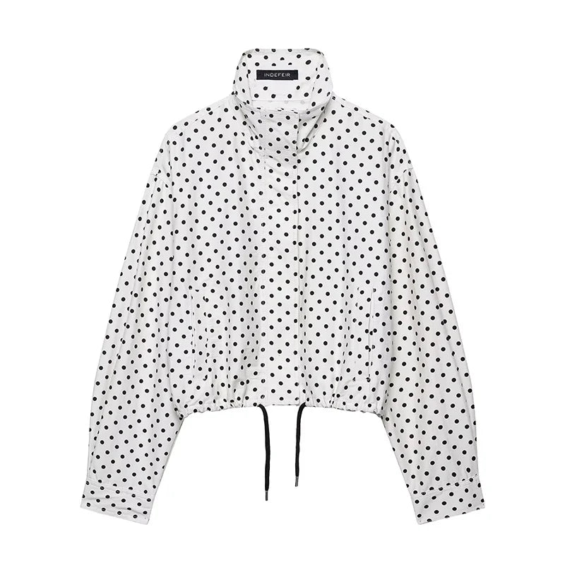 Polka Dot Short Coat for Women - Long Sleeve Casual Office Jacket, Elegant High Street Outerwear