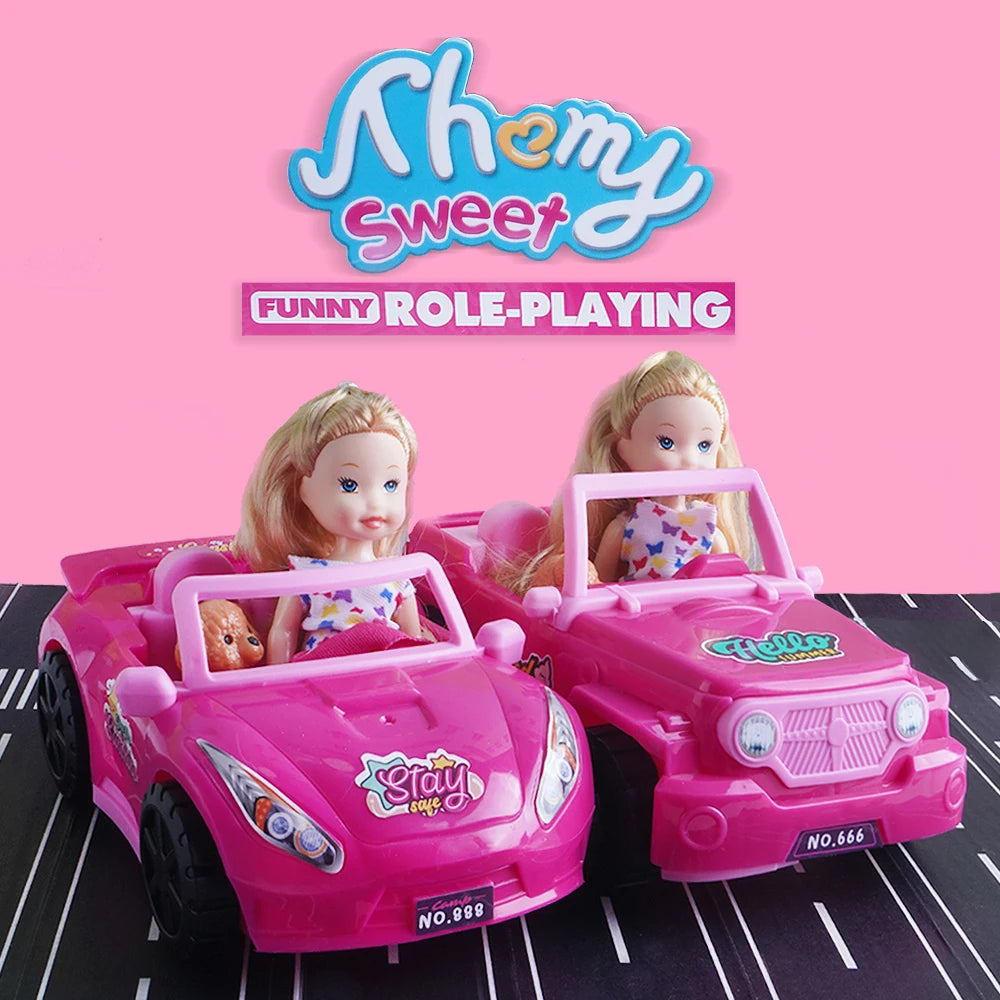 Mini Fashion Doll Playset for Kids with Pet Dog & Convertible Car — Dollhouse Kitchen & Seaside Restaurant Accessories