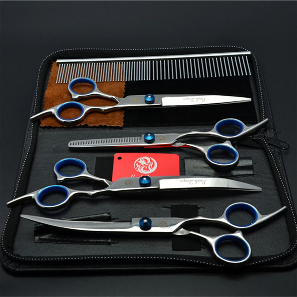 Professional Dog Grooming Scissors Set - 6" (15.2 cm) & 7" (17.8 cm) Stainless Steel Thinning & Curved Pet Shears