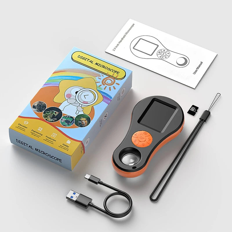 Portable 2MP Digital Magnifier Microscope 2.0-Inch (5.08 cm) IPS Screen 50x Magnification 8 LEDs USB-C TF Card Slot
