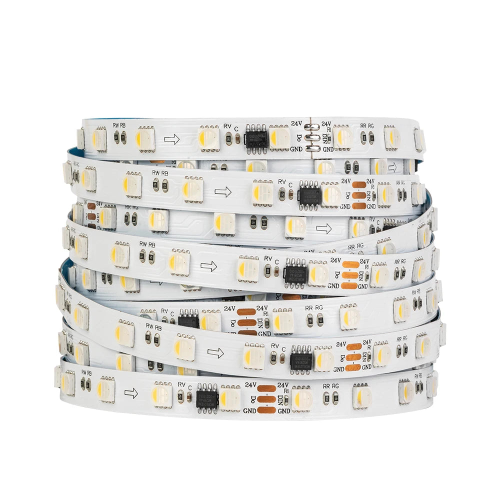 WS2814 RGBW Addressable LED Strip Light 5m (16.4ft) DC12V/DC24V SMD5050 IP30 IP65 IP67 4-in-1 RGB+W 3-Pin
