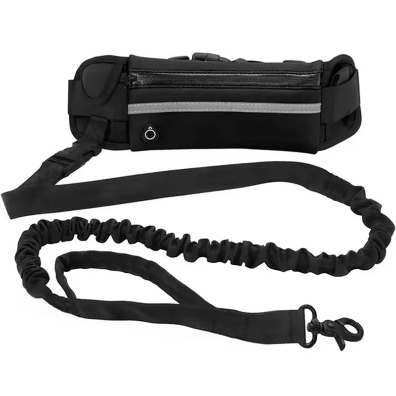 Hands-Free Reflective Dog Leash with Waist Bag – Retractable Elastic Belt for Running, Walking & Jogging