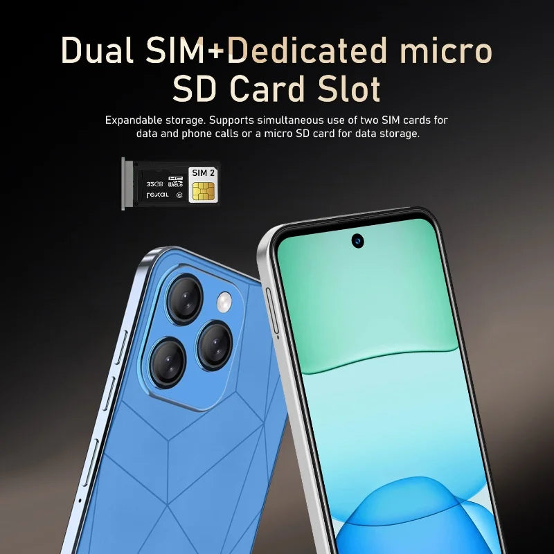Android 4G LTE Smartphone, 5300mAh, 12GB RAM 512GB ROM, 6.56 in (16.7 cm) OLED 1080x2640, 48MP+24MP Triple Camera, MTK Deca-Core