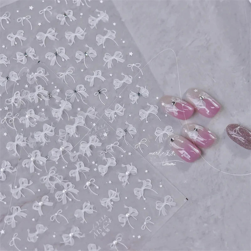 5D Lace Bow Nail Stickers with Crystal Rhinestones view 2