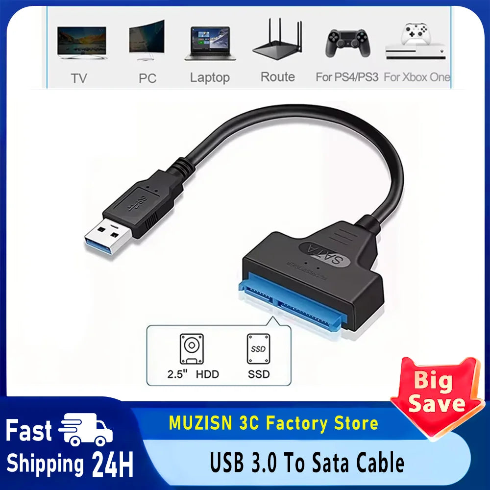 USB 3.0 to SATA III Adapter Cable for 2.5-Inch (63.5 mm) HDD/SSD – 6 Gbps 22-Pin SATA to USB with Power Port