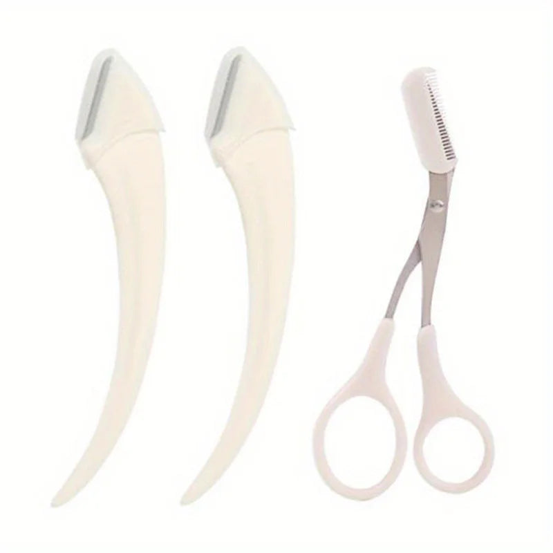 Eyebrow Trimmer Kit – Curved Razor & Scissors with Comb | Beginner-Friendly Brow Grooming Tools
