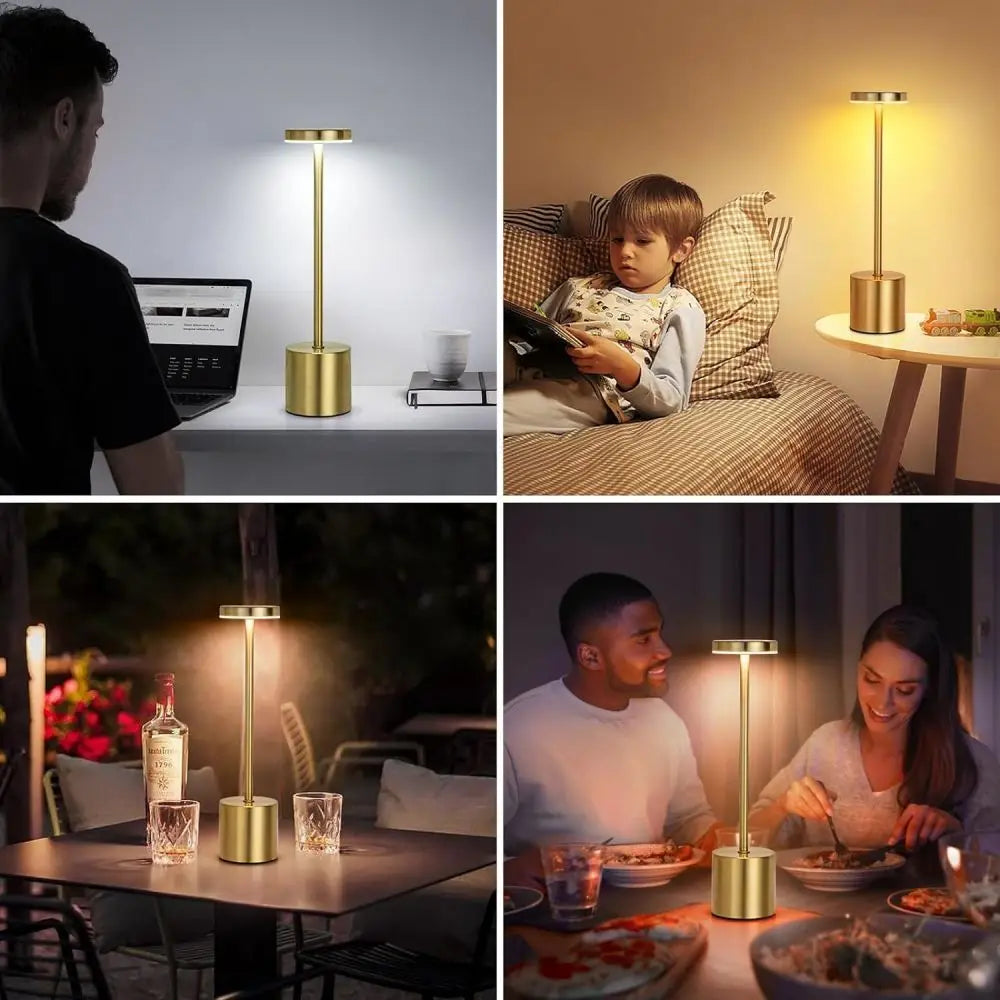 Rechargeable Touch LED Table Lamp, Portable Cordless Dimmable 3-Color 360-Degree Metal Night Light for Bedroom & Office
