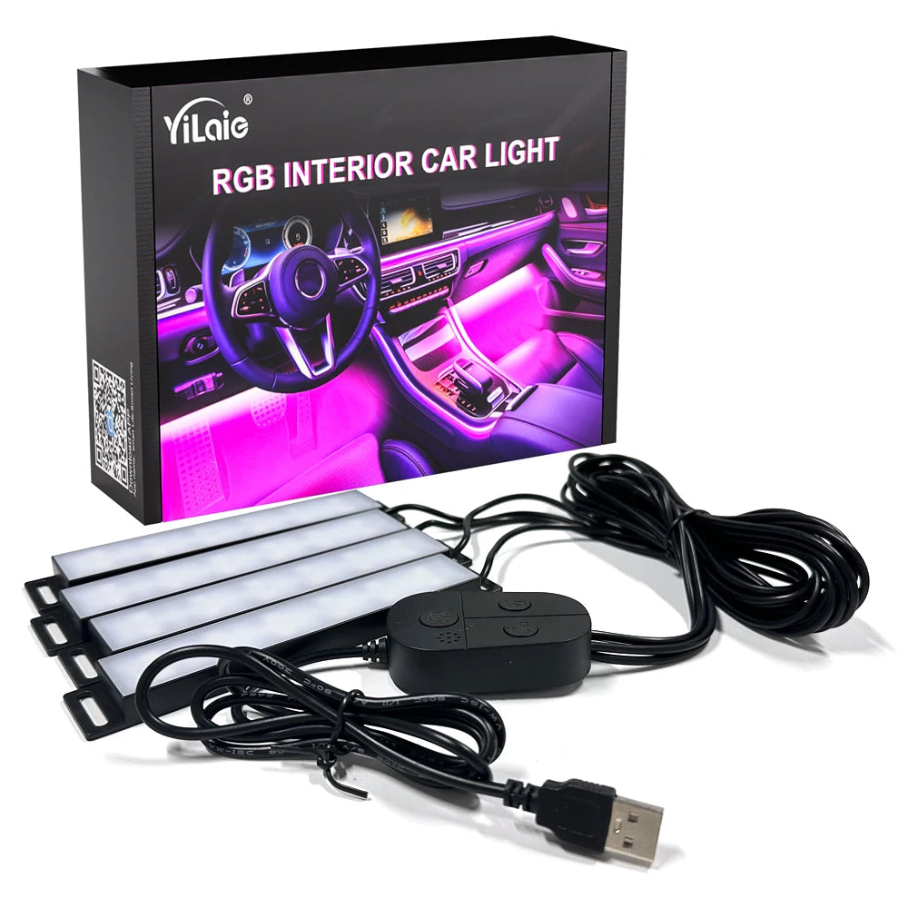 RGB Car Interior Footwell LED Light Strip with Bluetooth APP & Music Sync, 12V Cigarette Lighter Powered
