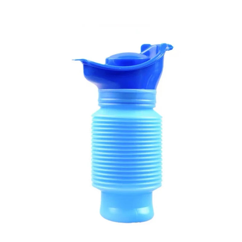 Blue collapsible urinal funnel on a white background