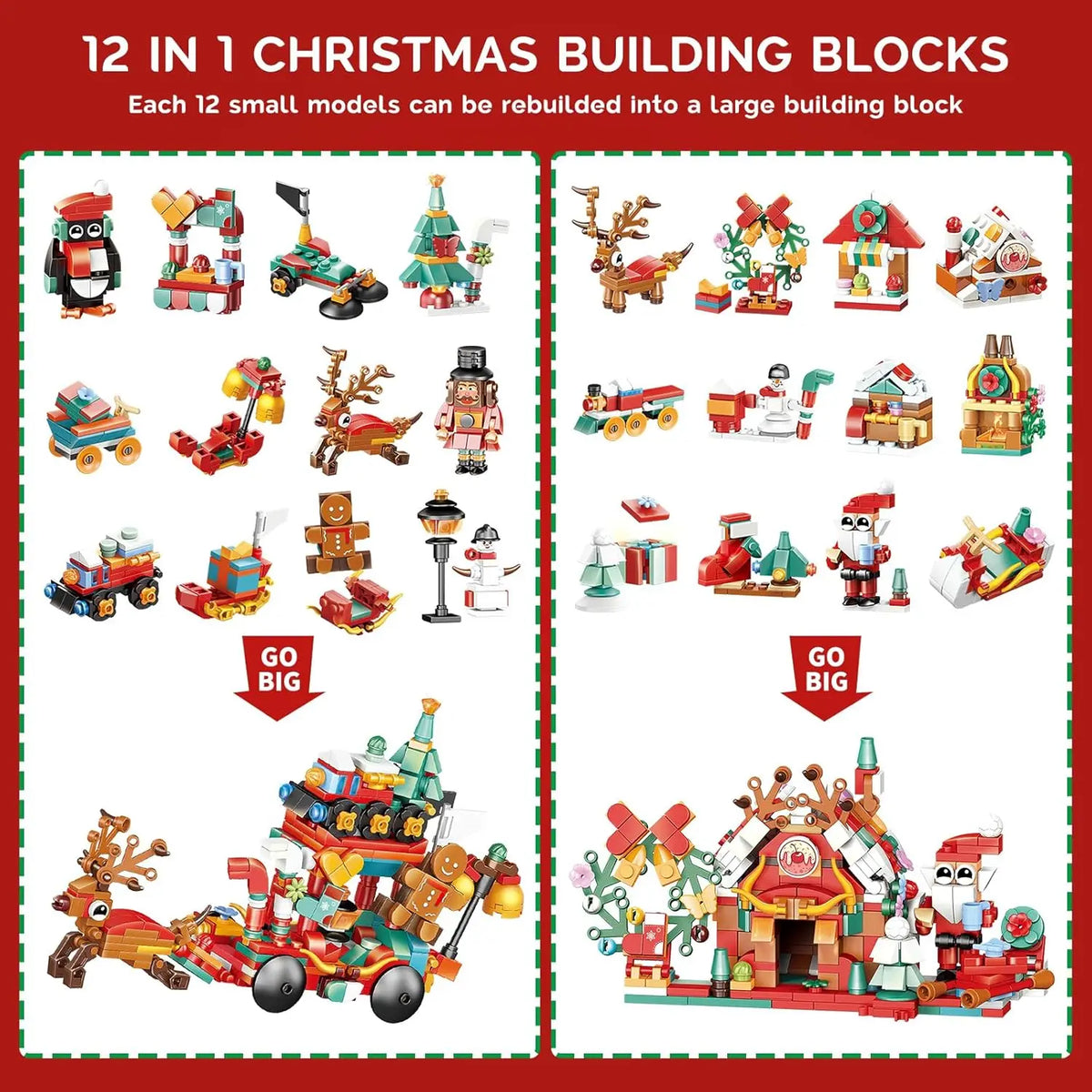 Christmas Advent Calendar 12-in-1 Building Block Set - Surprise Holiday Gift for Kids & Adults