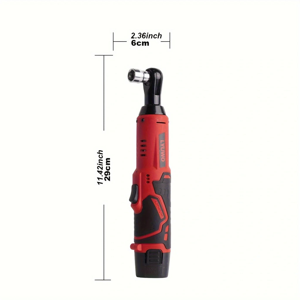 12V Cordless Right Angle Electric Wrench 45 Nm 3/8 in (9.5 mm) Ratchet Car Maintenance Tool with 4 Sockets