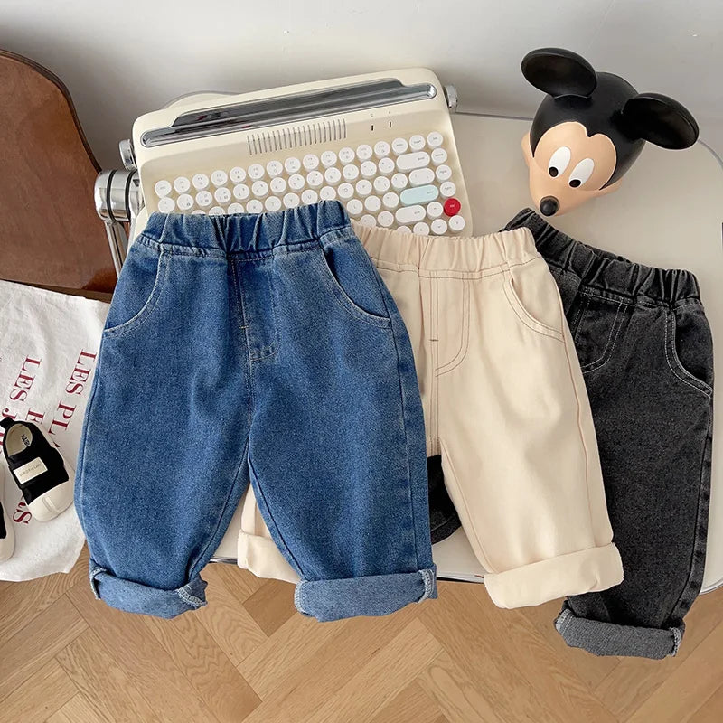Toddler Straight Denim Jeans for Boys & Girls 9M–5T Elastic Waist Casual Spring Autumn - 3 Colors