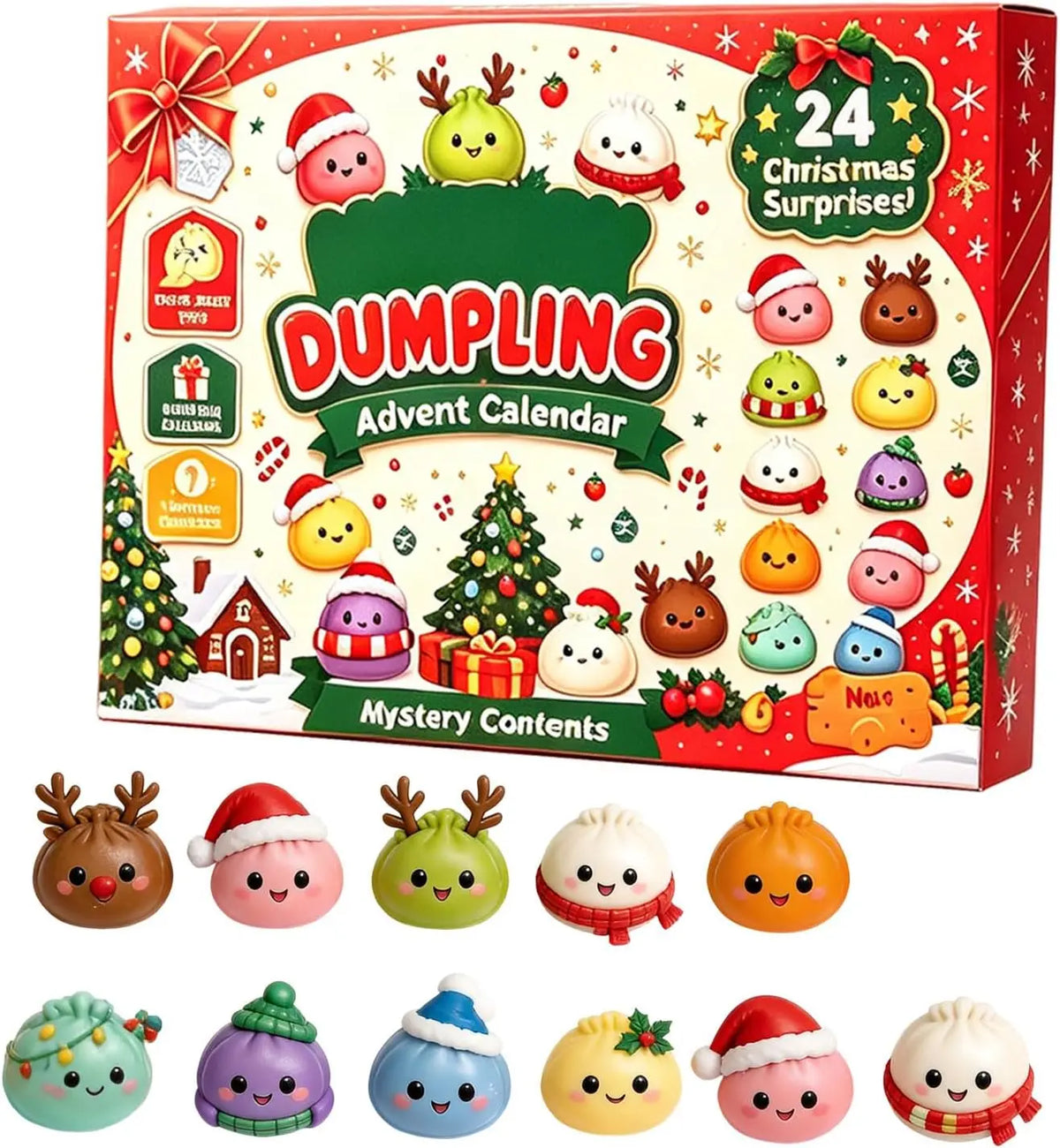 Christmas Dumpling Squishies Advent Calendar - 24-Day Blind Box Countdown Stress Relief Gifts