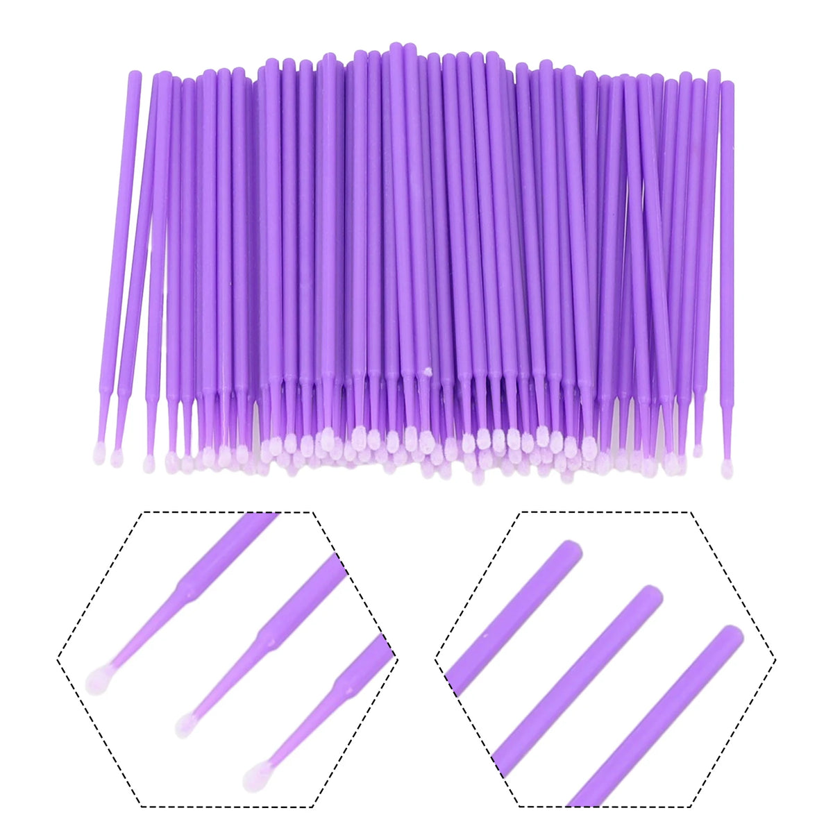 Pack of 100 purple disposable micro paint brushes arranged neatly