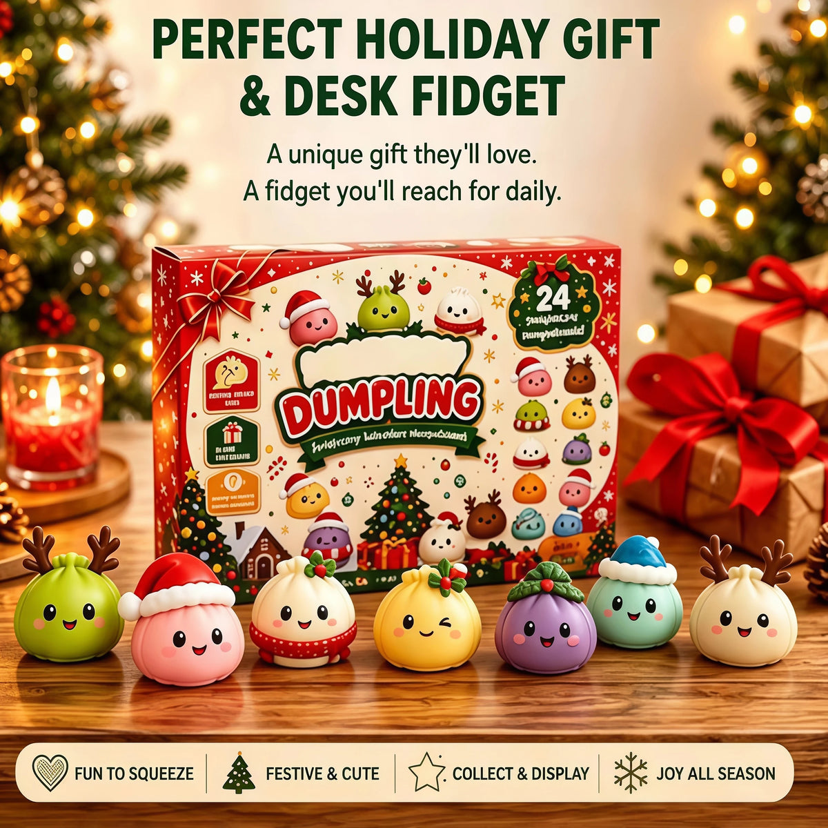 Christmas Squishy Advent Calendar 24-Day Dumpling Fidget Countdown Stress Relief Mystery Gift Box