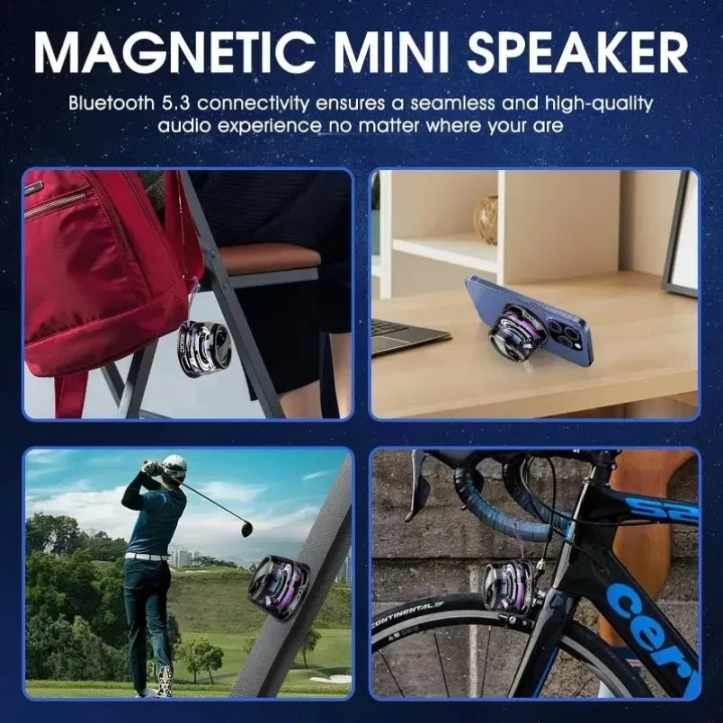 Mini Magnetic Bluetooth Speaker with RGB Light & Phone Stand — Portable Stereo Speaker (IPX5 Water-Resistant)