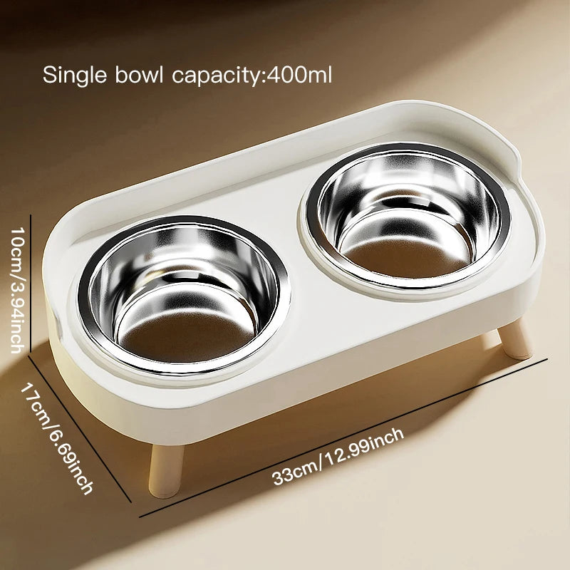 Adjustable Elevated Ceramic Double Pet Bowl for Cats and Small Dogs with Water Dispenser