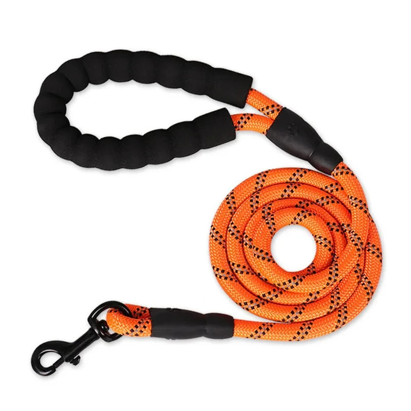 Reflective Padded Handle Dog Leash — Heavy-Duty Double Traction Rope for Strong Dogs with Metal Clip