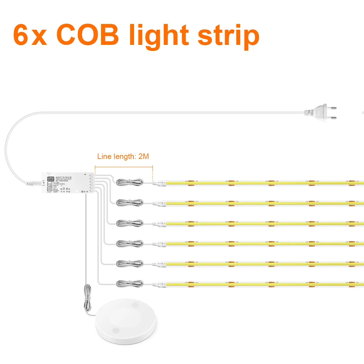 LED COB Touch Dimmable Light Strip for Acoustic Panels Wall Background Lamp Under-Cabinet Shelf Bedroom Night Light