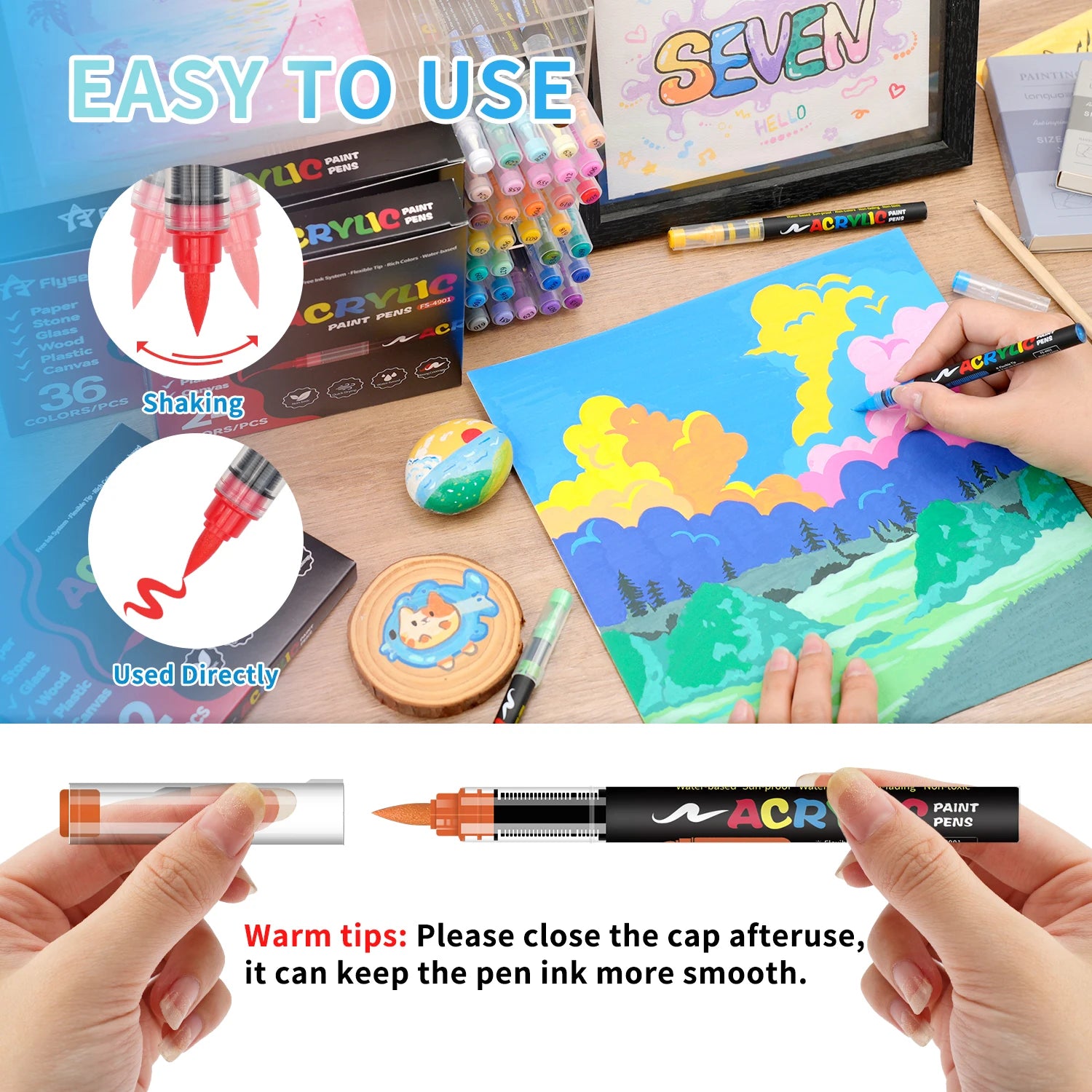 Acrylic Paint Brush Marker Set – Soft Brush Tip with Automatic Ink Control | Paint Pens for Wood, Stone, Glass, Canvas & Fabric