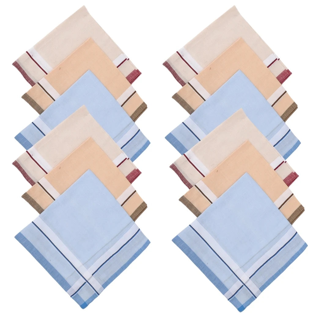 12-Pack Men's Pure Cotton Handkerchiefs Classic Plaid Pocket Squares for Suits & Wedding Favors