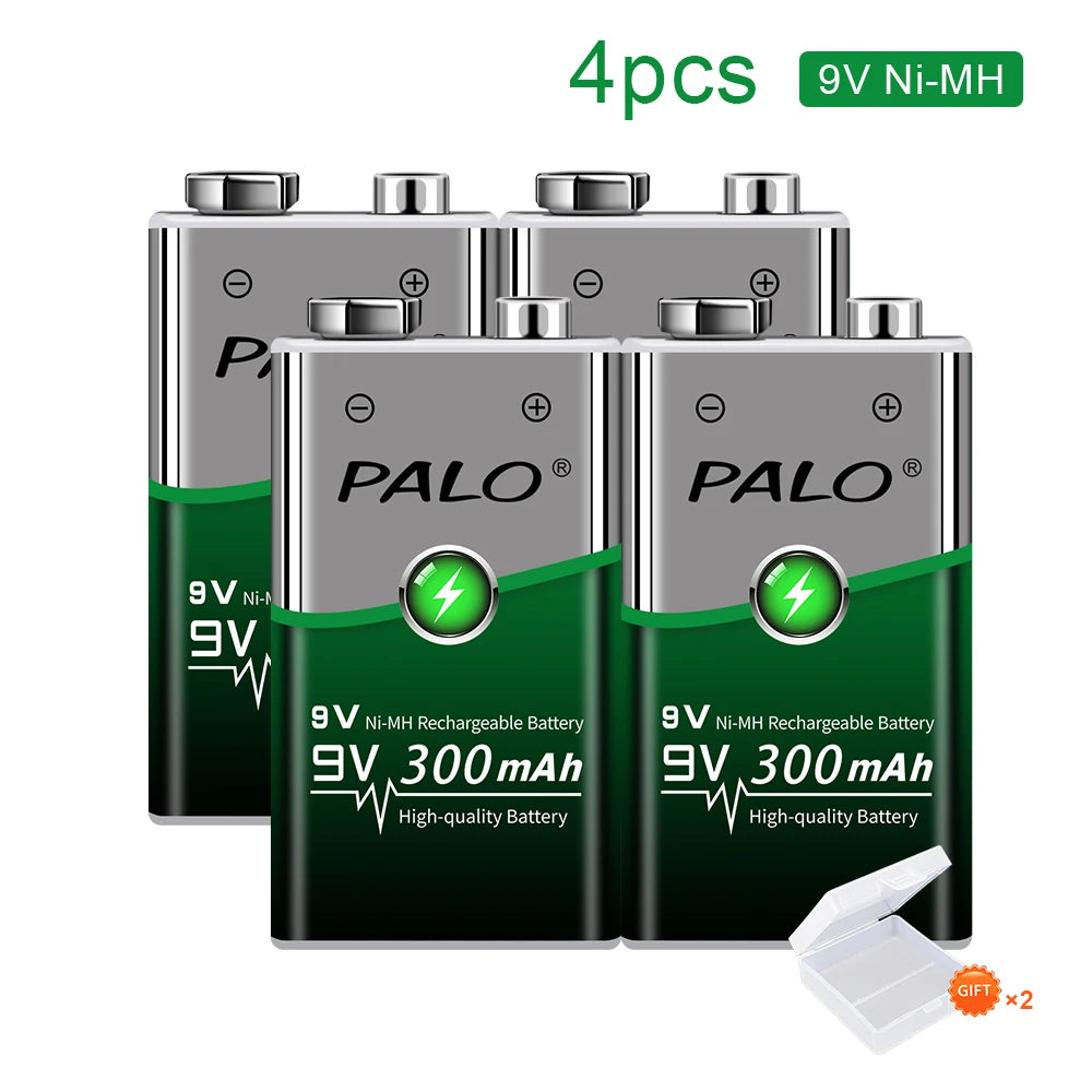 9V Ni-MH Rechargeable Battery 300mAh with Smart Charger — Low Self-Discharge Reusable 9 Volt Battery