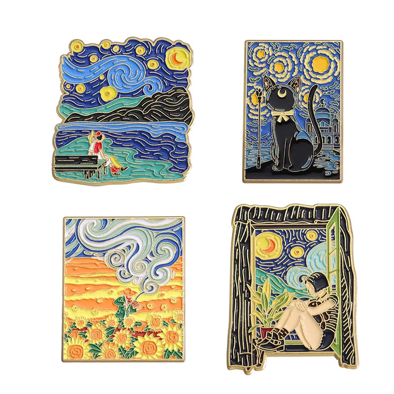 3–5 Piece Enamel Pin Set – Tarot Cards, Night Sky & Black Cat Lapel Pins | Punk Gothic Brooches Gift