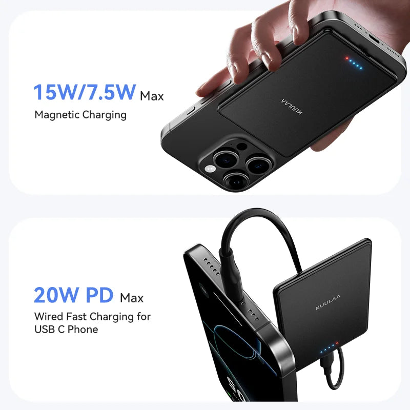 Thin Magnetic 5000mAh Wireless Power Bank 20W Fast Charging MagSafe-Compatible Portable Battery