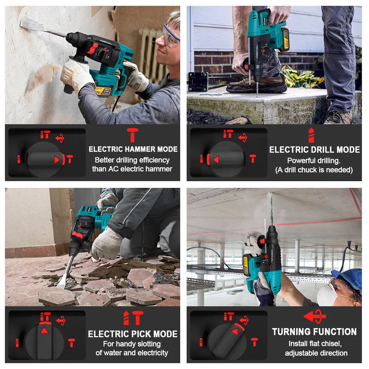 4-in-1 Brushless Cordless Power Tool Kit - Impact Wrench, Drill, Angle Grinder & Hammer - 18V Battery Pin Compatible